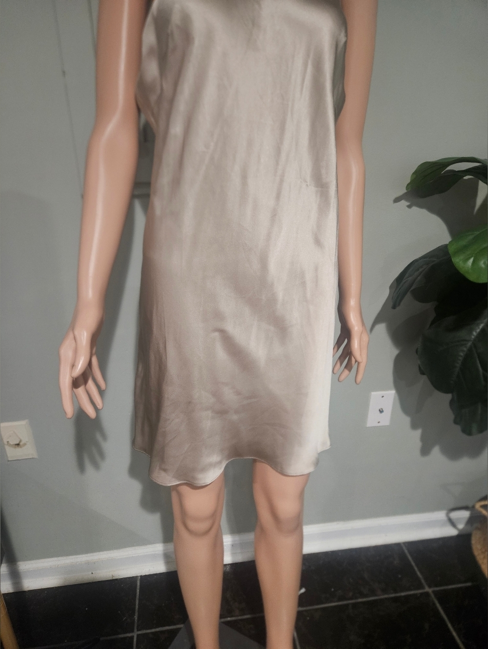 Silk Maison 100% Silk Mini Slip Dress Champagne Taupe Nwt Size Large — image 6 of 8